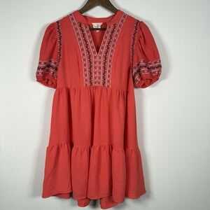Umgee Women's Boho Pink Embroidered Peasant Dress Size Small